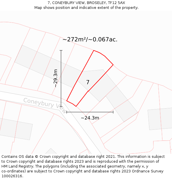 7, CONEYBURY VIEW, BROSELEY, TF12 5AX: Plot and title map