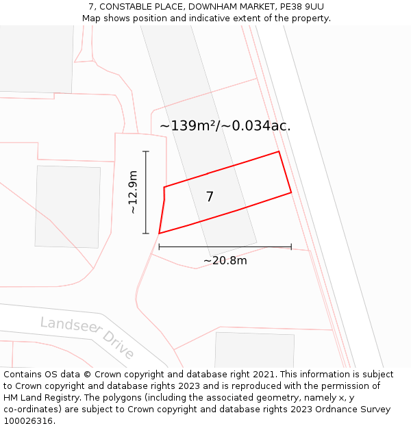 7, CONSTABLE PLACE, DOWNHAM MARKET, PE38 9UU: Plot and title map