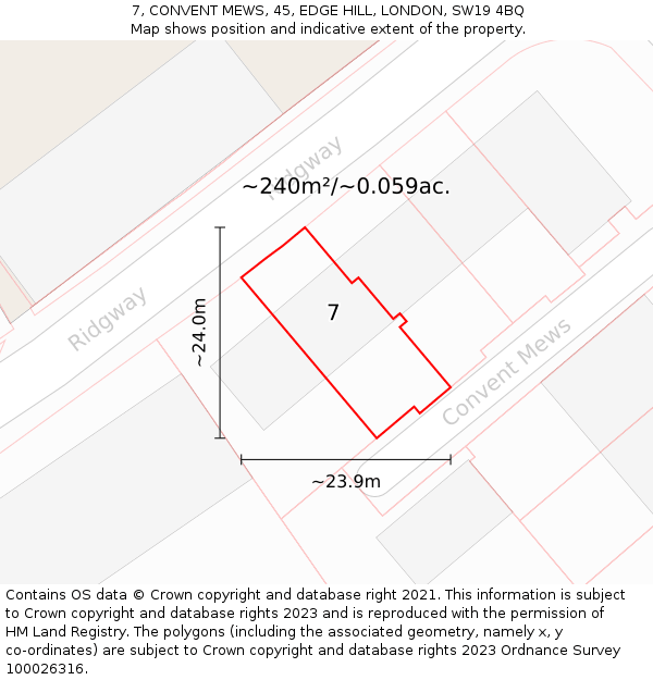 7, CONVENT MEWS, 45, EDGE HILL, LONDON, SW19 4BQ: Plot and title map