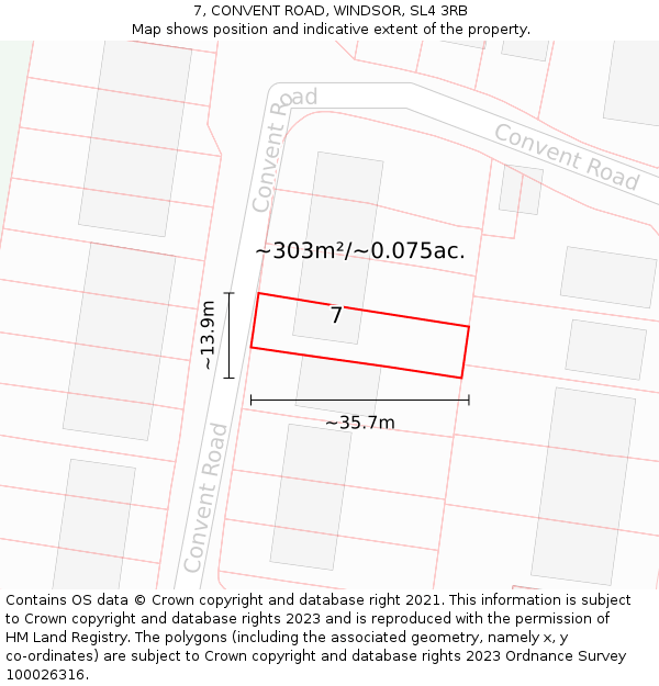 7, CONVENT ROAD, WINDSOR, SL4 3RB: Plot and title map