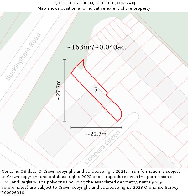 7, COOPERS GREEN, BICESTER, OX26 4XJ: Plot and title map
