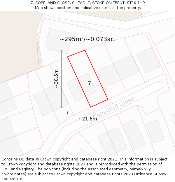 7, COPELAND CLOSE, CHEADLE, STOKE-ON-TRENT, ST10 1HP: Plot and title map