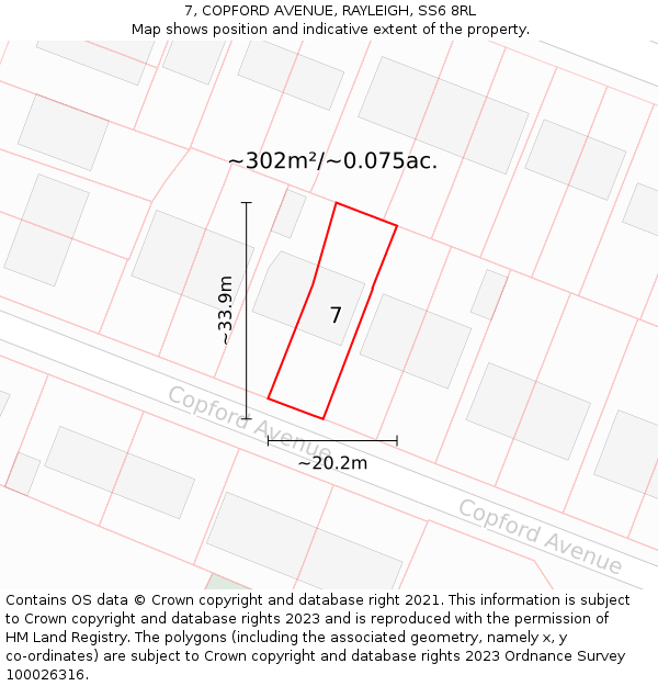 7, COPFORD AVENUE, RAYLEIGH, SS6 8RL: Plot and title map
