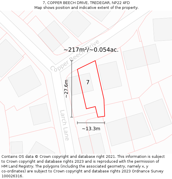 7, COPPER BEECH DRIVE, TREDEGAR, NP22 4FD: Plot and title map