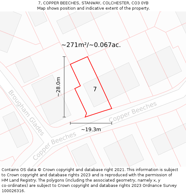 7, COPPER BEECHES, STANWAY, COLCHESTER, CO3 0YB: Plot and title map