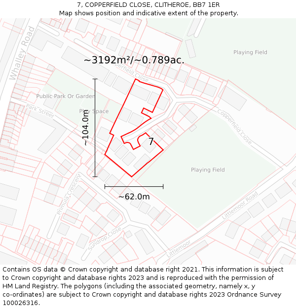 7, COPPERFIELD CLOSE, CLITHEROE, BB7 1ER: Plot and title map