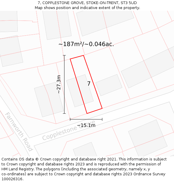 7, COPPLESTONE GROVE, STOKE-ON-TRENT, ST3 5UD: Plot and title map