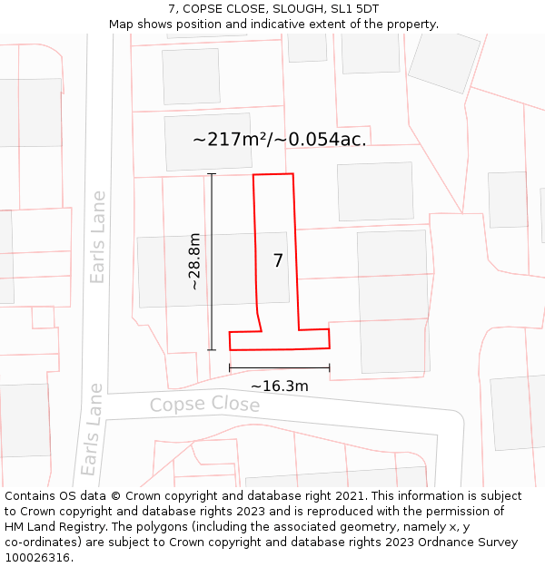 7, COPSE CLOSE, SLOUGH, SL1 5DT: Plot and title map