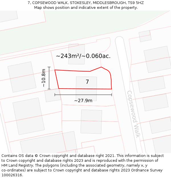 7, COPSEWOOD WALK, STOKESLEY, MIDDLESBROUGH, TS9 5HZ: Plot and title map