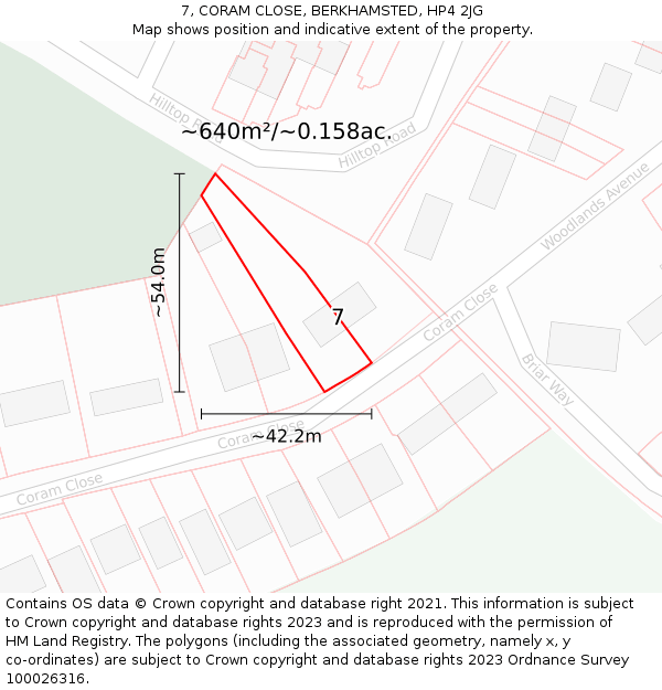 7, CORAM CLOSE, BERKHAMSTED, HP4 2JG: Plot and title map