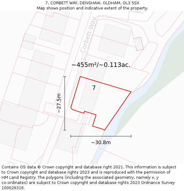 7, CORBETT WAY, DENSHAW, OLDHAM, OL3 5SX: Plot and title map