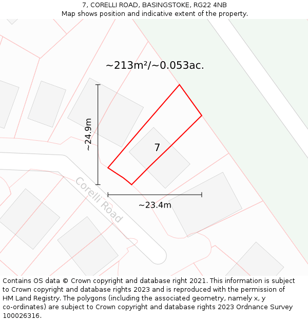 7, CORELLI ROAD, BASINGSTOKE, RG22 4NB: Plot and title map
