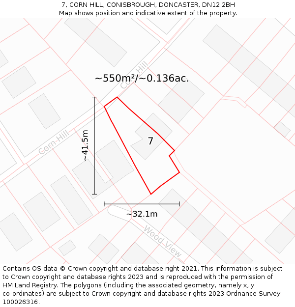 7, CORN HILL, CONISBROUGH, DONCASTER, DN12 2BH: Plot and title map