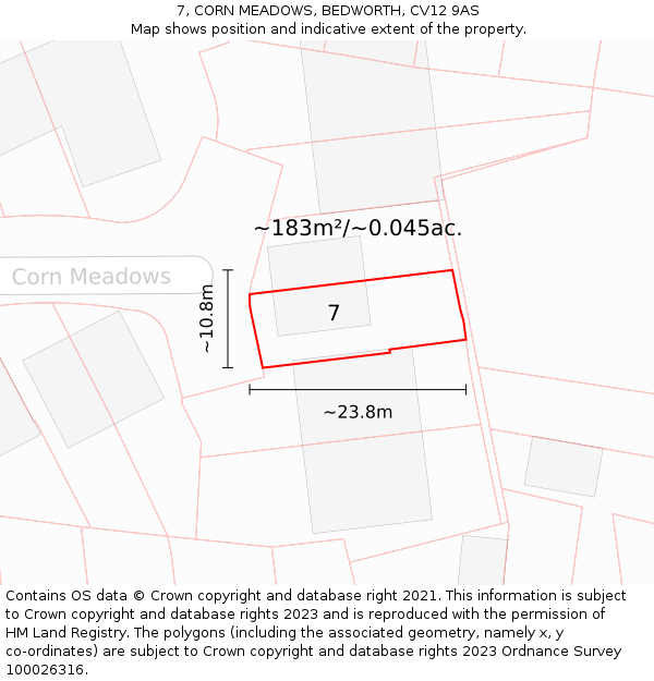 7, CORN MEADOWS, BEDWORTH, CV12 9AS: Plot and title map