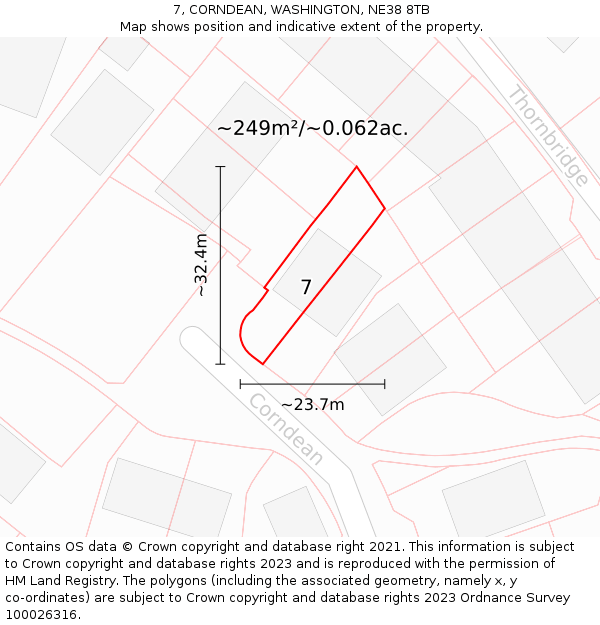 7, CORNDEAN, WASHINGTON, NE38 8TB: Plot and title map