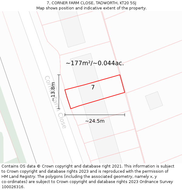 7, CORNER FARM CLOSE, TADWORTH, KT20 5SJ: Plot and title map