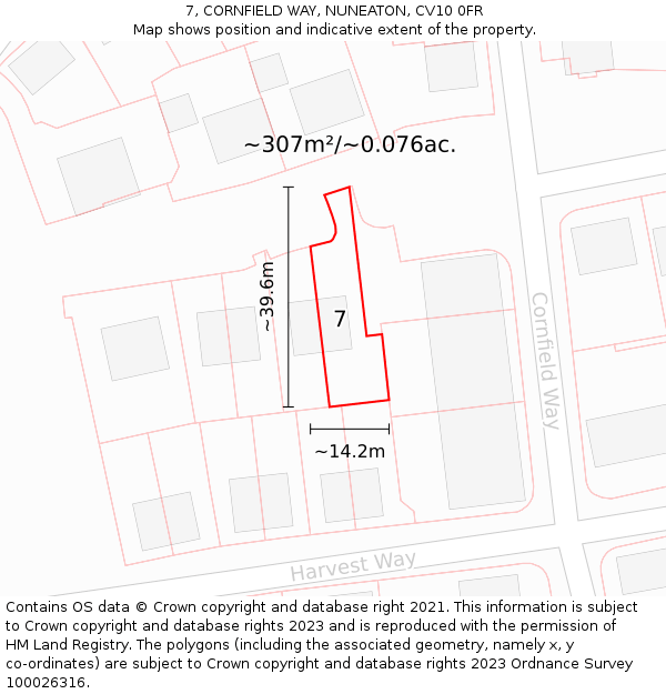 7, CORNFIELD WAY, NUNEATON, CV10 0FR: Plot and title map