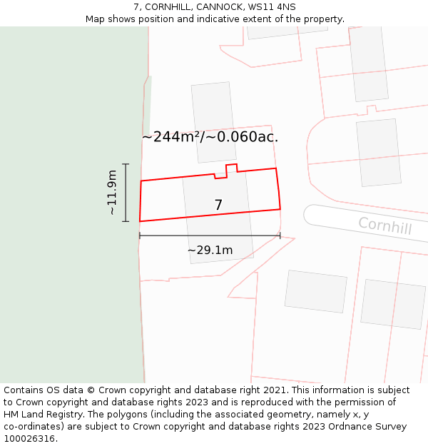 7, CORNHILL, CANNOCK, WS11 4NS: Plot and title map