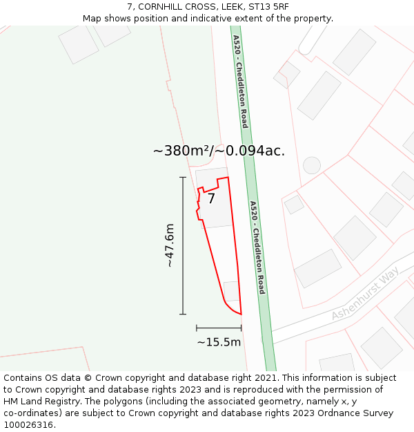 7, CORNHILL CROSS, LEEK, ST13 5RF: Plot and title map