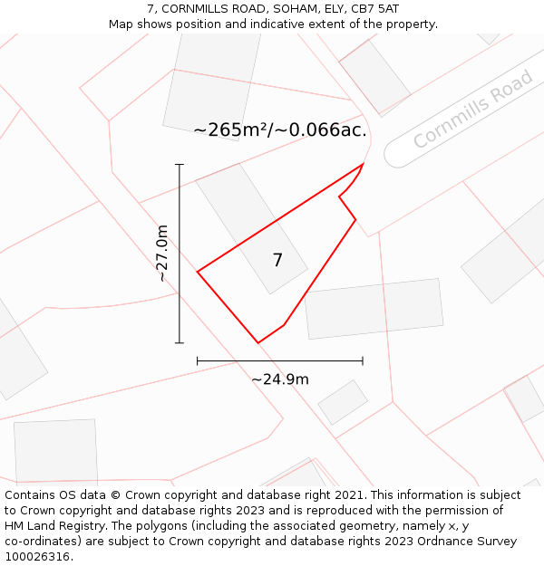 7, CORNMILLS ROAD, SOHAM, ELY, CB7 5AT: Plot and title map