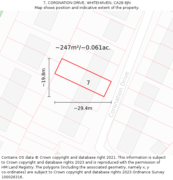7, CORONATION DRIVE, WHITEHAVEN, CA28 6JN: Plot and title map