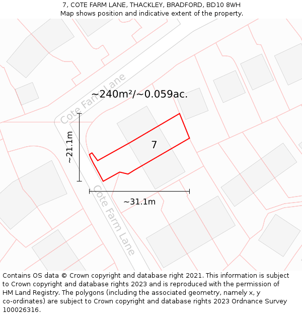 7, COTE FARM LANE, THACKLEY, BRADFORD, BD10 8WH: Plot and title map