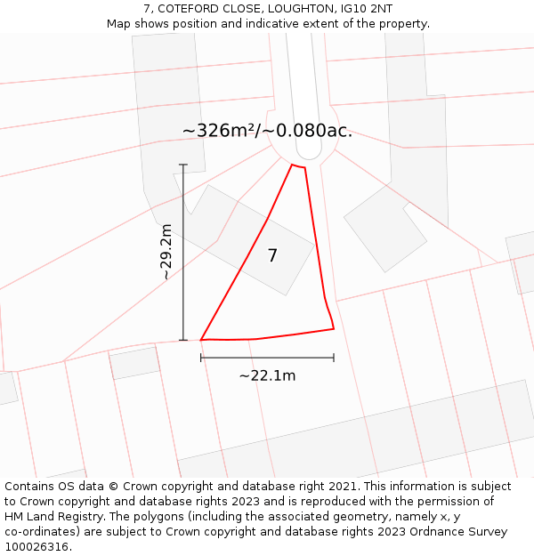 7, COTEFORD CLOSE, LOUGHTON, IG10 2NT: Plot and title map
