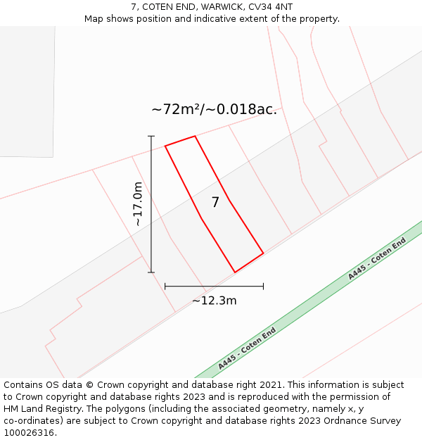 7, COTEN END, WARWICK, CV34 4NT: Plot and title map
