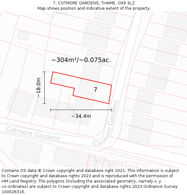 7, COTMORE GARDENS, THAME, OX9 3LZ: Plot and title map