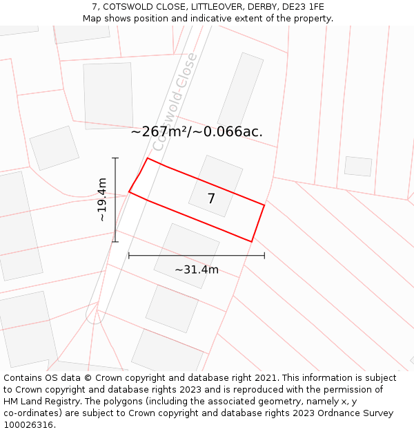 7, COTSWOLD CLOSE, LITTLEOVER, DERBY, DE23 1FE: Plot and title map