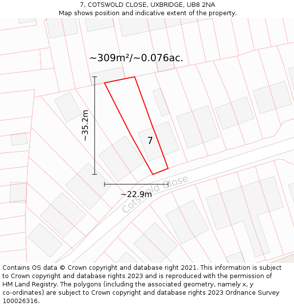 7, COTSWOLD CLOSE, UXBRIDGE, UB8 2NA: Plot and title map