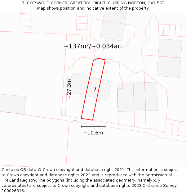 7, COTSWOLD CORNER, GREAT ROLLRIGHT, CHIPPING NORTON, OX7 5ST: Plot and title map