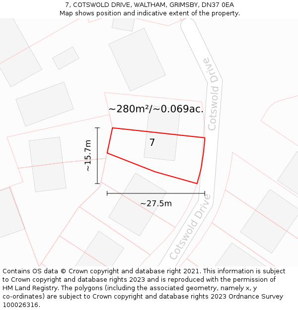 7, COTSWOLD DRIVE, WALTHAM, GRIMSBY, DN37 0EA: Plot and title map