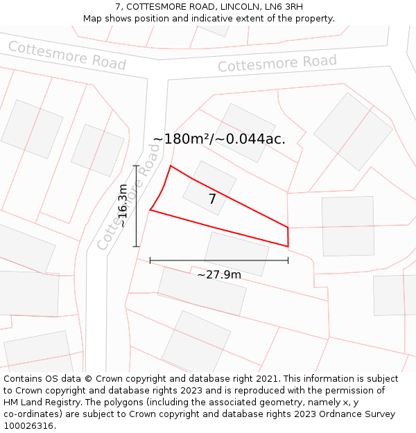 7, COTTESMORE ROAD, LINCOLN, LN6 3RH: Plot and title map