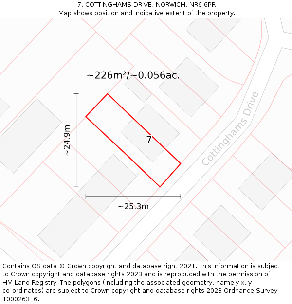7, COTTINGHAMS DRIVE, NORWICH, NR6 6PR: Plot and title map