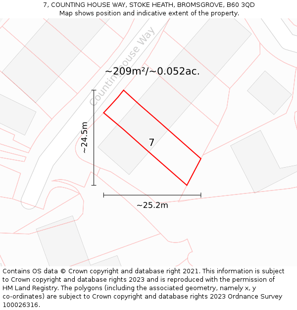 7, COUNTING HOUSE WAY, STOKE HEATH, BROMSGROVE, B60 3QD: Plot and title map