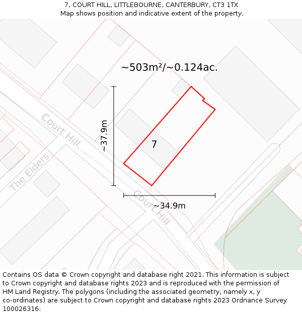 7, COURT HILL, LITTLEBOURNE, CANTERBURY, CT3 1TX: Plot and title map
