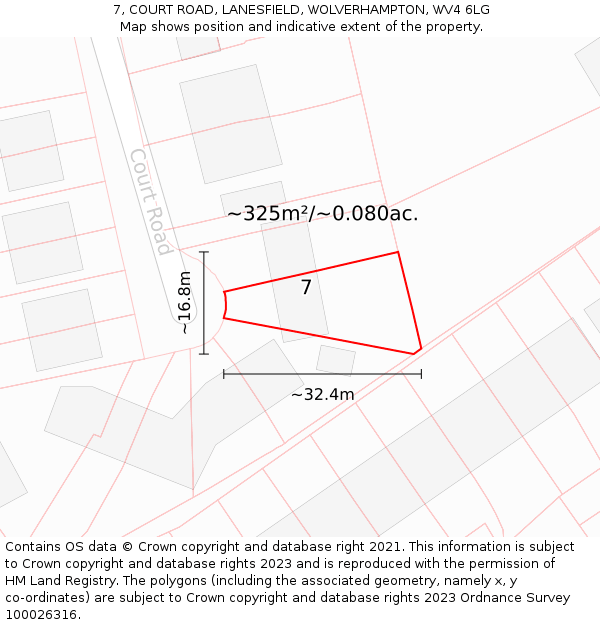 7, COURT ROAD, LANESFIELD, WOLVERHAMPTON, WV4 6LG: Plot and title map