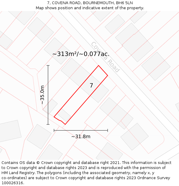 7, COVENA ROAD, BOURNEMOUTH, BH6 5LN: Plot and title map