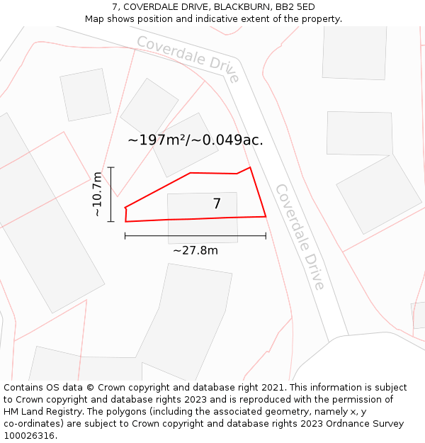 7, COVERDALE DRIVE, BLACKBURN, BB2 5ED: Plot and title map