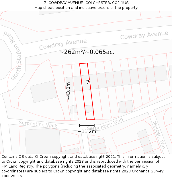7, COWDRAY AVENUE, COLCHESTER, CO1 1US: Plot and title map