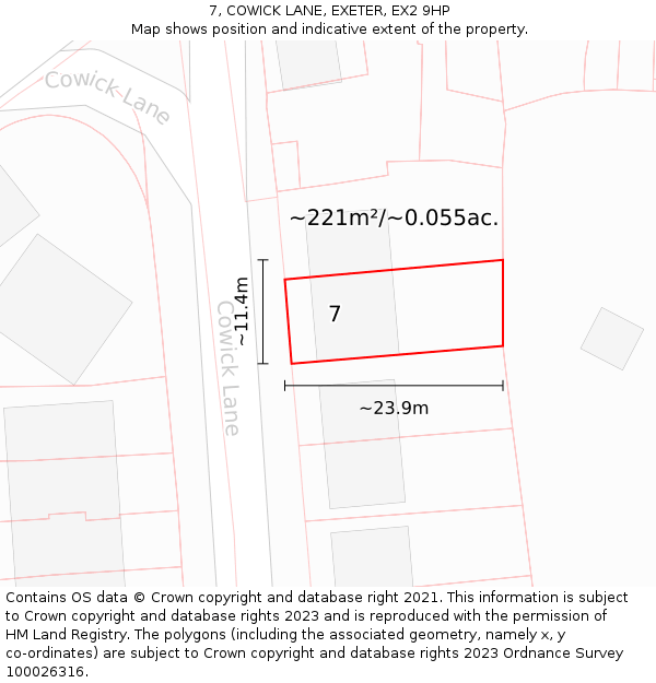 7, COWICK LANE, EXETER, EX2 9HP: Plot and title map