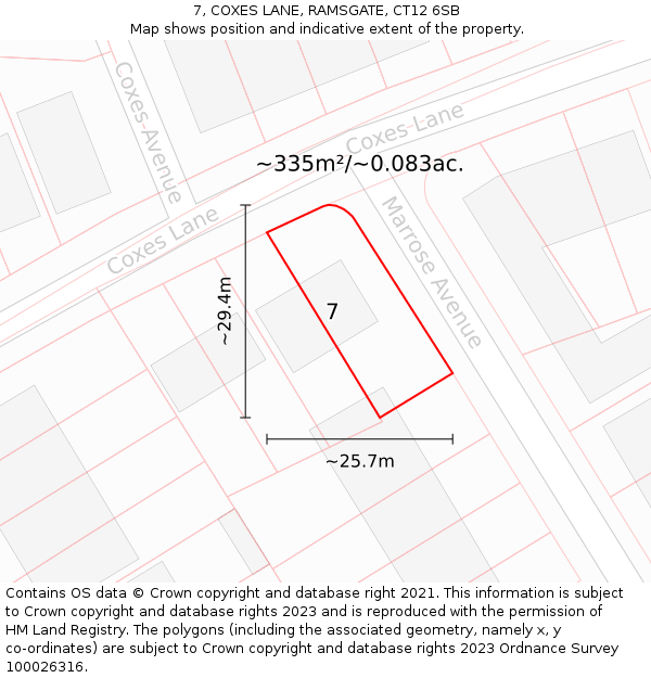 7, COXES LANE, RAMSGATE, CT12 6SB: Plot and title map