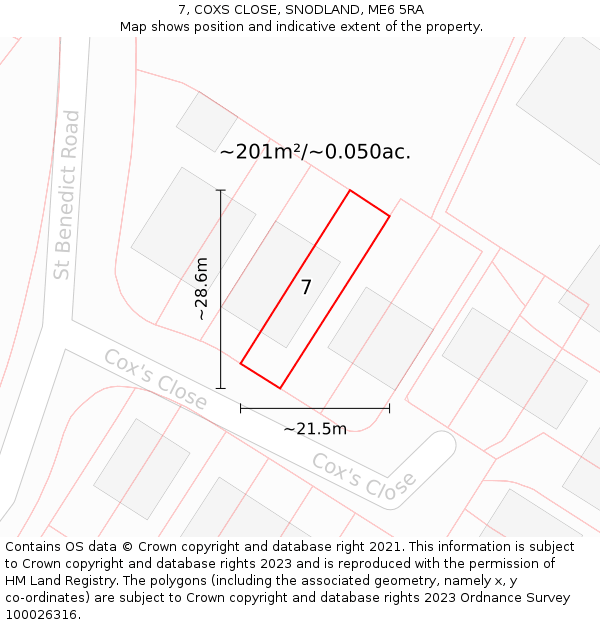 7, COXS CLOSE, SNODLAND, ME6 5RA: Plot and title map