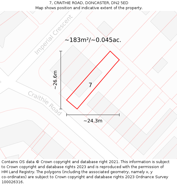 7, CRAITHIE ROAD, DONCASTER, DN2 5ED: Plot and title map
