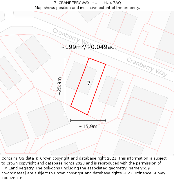 7, CRANBERRY WAY, HULL, HU4 7AQ: Plot and title map