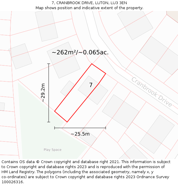 7, CRANBROOK DRIVE, LUTON, LU3 3EN: Plot and title map