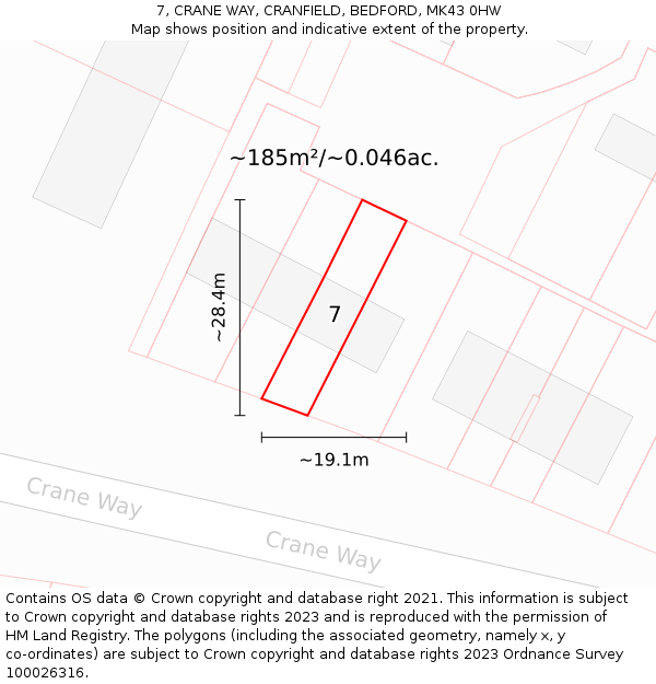 7, CRANE WAY, CRANFIELD, BEDFORD, MK43 0HW: Plot and title map