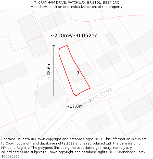 7, CRANHAM DRIVE, PATCHWAY, BRISTOL, BS34 6AQ: Plot and title map