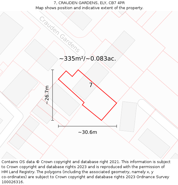 7, CRAUDEN GARDENS, ELY, CB7 4PR: Plot and title map